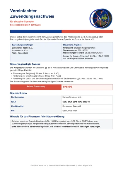 Vorschau des vereinfachten Zuwendungsnachweises